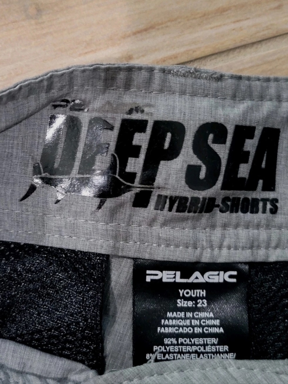PELAGIC Shorts Deep Sea Hybrid, size 23 (8) Youth, Salt Gray NWOT